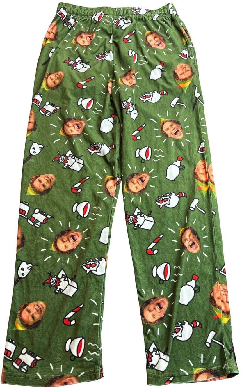 Elf Movie Buddy the Elf Men’s Small Fleece Pajama Sleep Pants Green Christmas